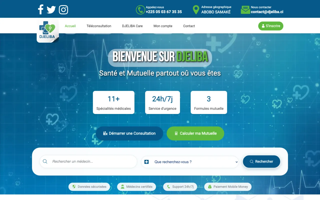 Page d'accueil de DJELIBA, plateforme de téléconsultation médicale