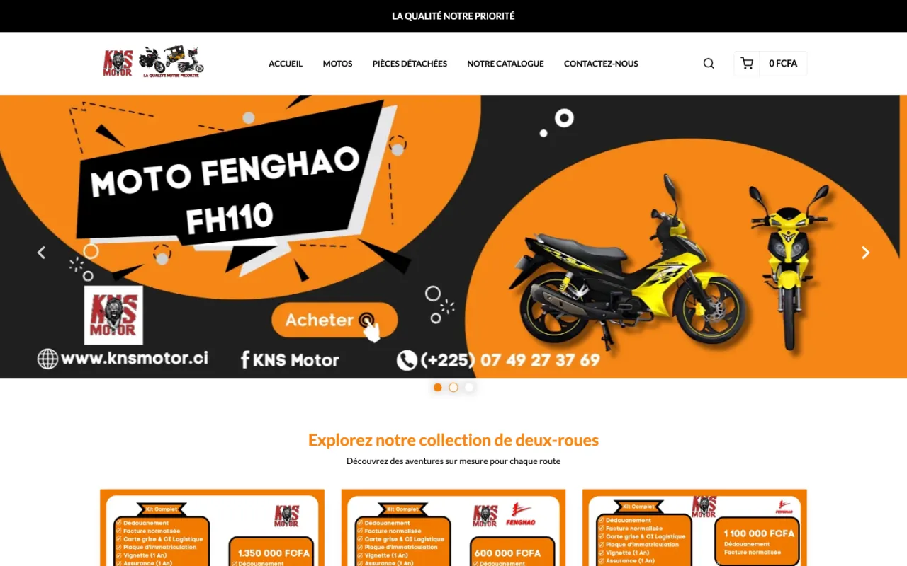 Page d'accueil de la boutique en ligne KNS Motor