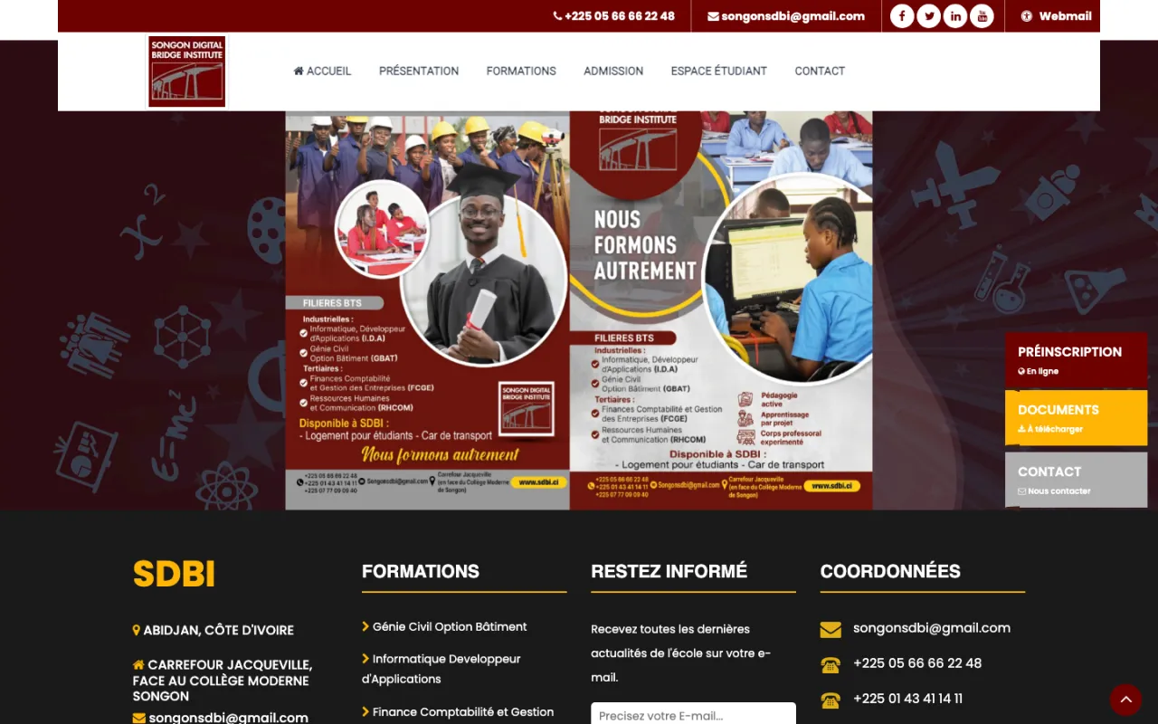 Page d'accueil du site de Songon Digital Bridge Institute